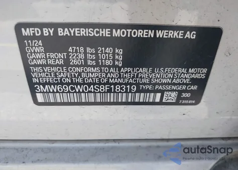 2025 BMW 3 Series 330I from USA, damaged, VIN 3MW69CW04S8F18319
